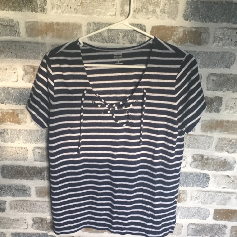 Navy Blue & White Striped Top